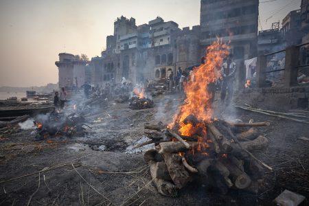 Cremation Ceremony on Manikarnika Ghat in Varanasi.