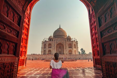 Photo Shot front of Taj Mahal.